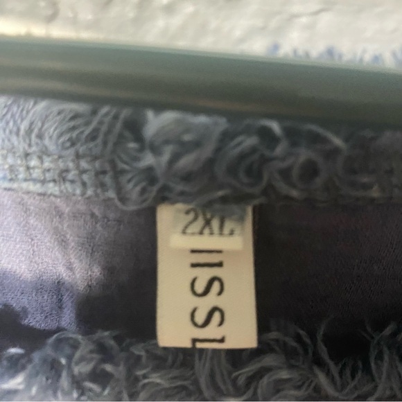 Fringe Edge Lightweight Summer Shirt Blouse Navy Frayed Hem Waffle Breathable 2X - Picture 6 of 7